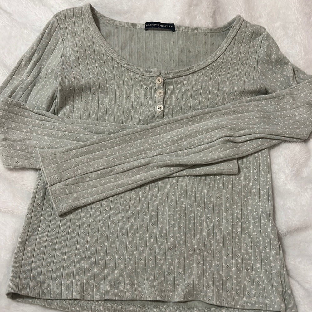 brandy melville light green floral long sleeve top in women’s